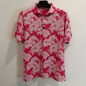 Bad Birdie Vibrant Red Floral Polo